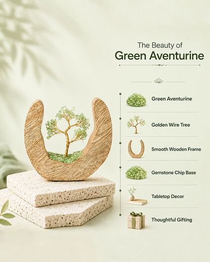 Green Aventurine Feng Shui Tree with Golden Wire