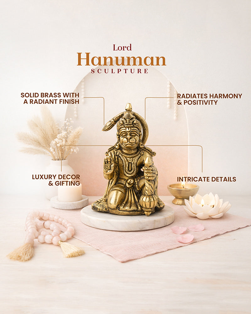 Traditional Hanuman Brass Statue for Daily Worship and Home Temple