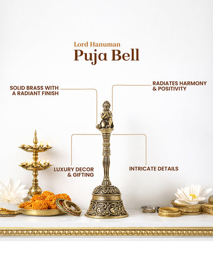 Traditional Brass Pooja Bell with Hanuman Idol for Home Temple