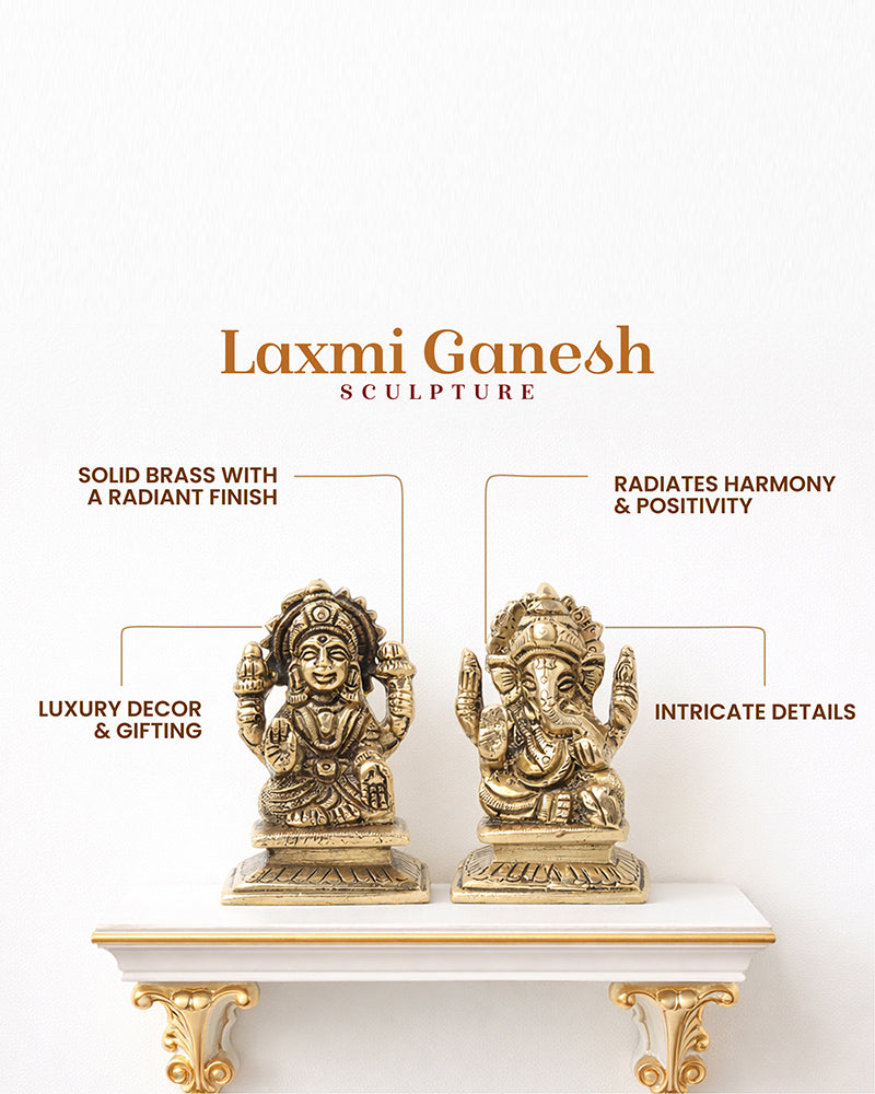 Pure Brass Laxmi Ganesh Idol for Pooja Room and Office