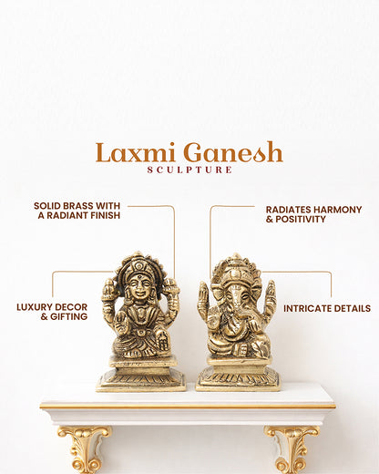 Pure Brass Laxmi Ganesh Idol for Pooja Room and Office