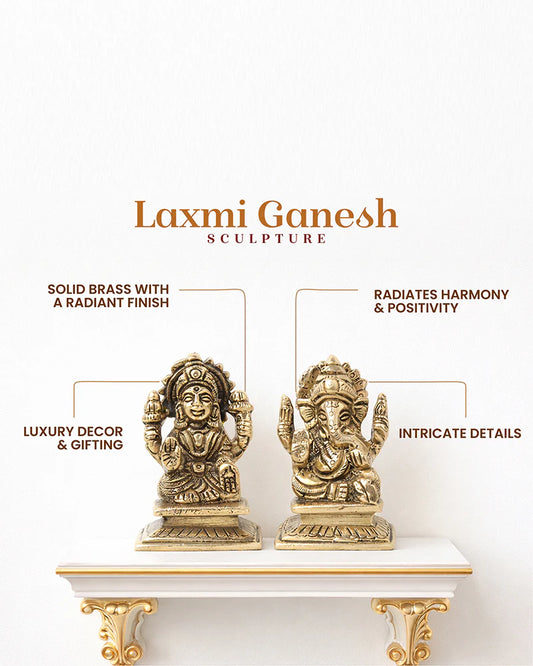 Pure Brass Laxmi Ganesh Ji Idol Set for Traditional Pooja & Showpiece