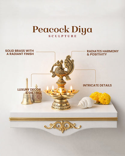 Decorative Brass Peacock Diya Perfect for Pooja and Festive Decor
