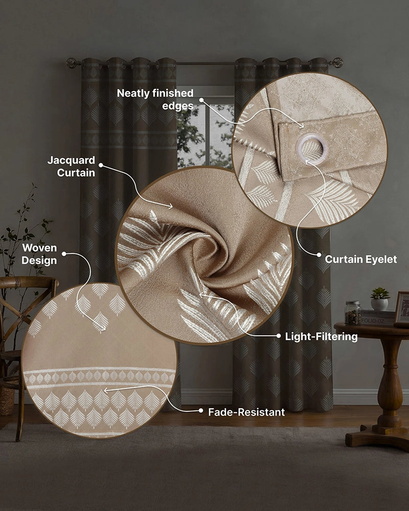 Contemporary Jacquard Eyelet Door Curtain (Beige, 7 ft)