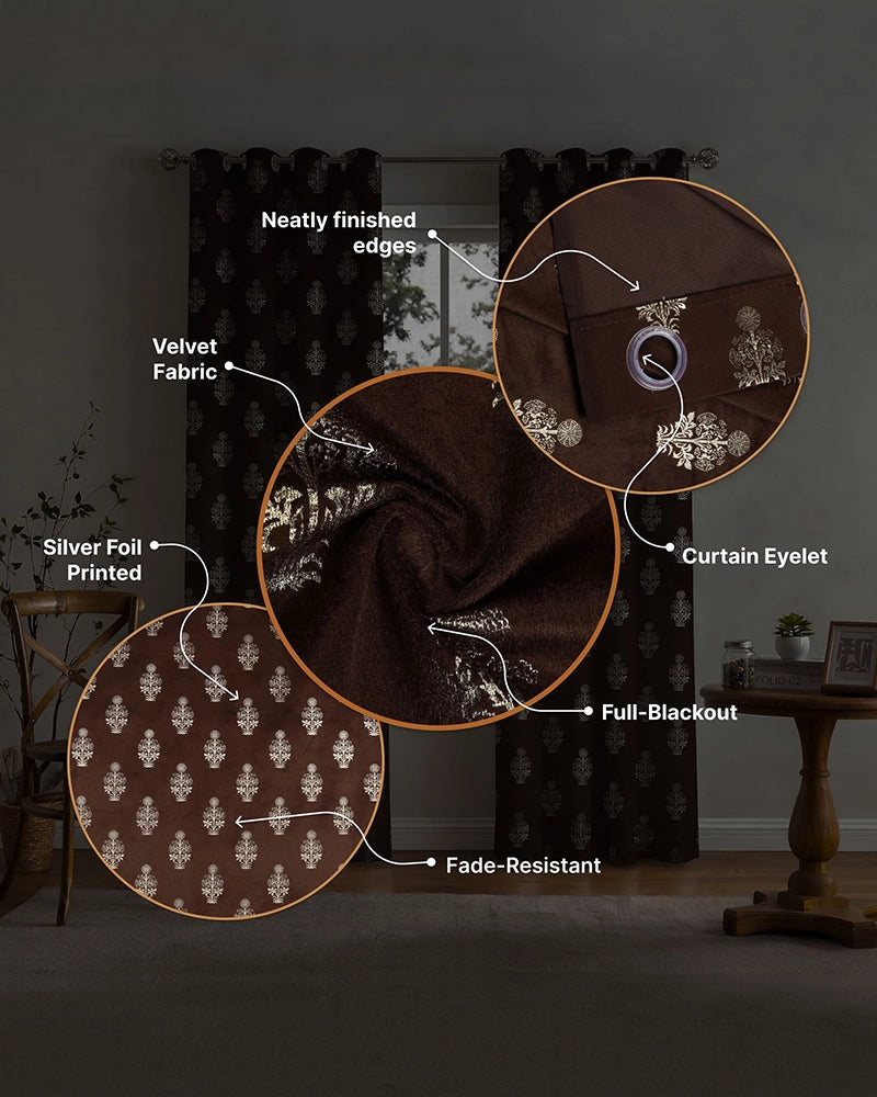 Decorative Velvet Door Curtain (Brown, 7 ft)