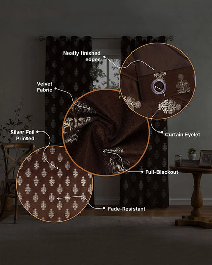 Decorative Velvet Door Curtain (Brown, 7 ft)