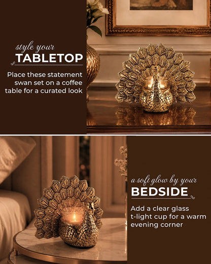 Dancing Peacock Tealight holder with Glass Votive for Home Décor