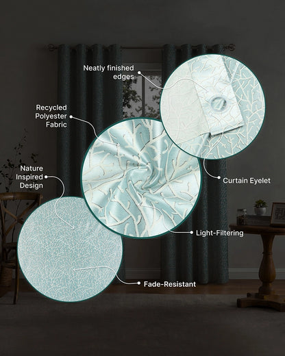 Classic Polyester Door Curtain with Eyelets (Blue, 7 ft)