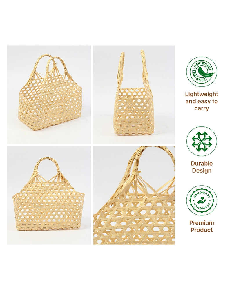 Bamboo Storage Basket with Sturdy Handle for Fruits and Vegetables