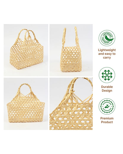 Bamboo Storage Basket with Sturdy Handle for Fruits and Vegetables