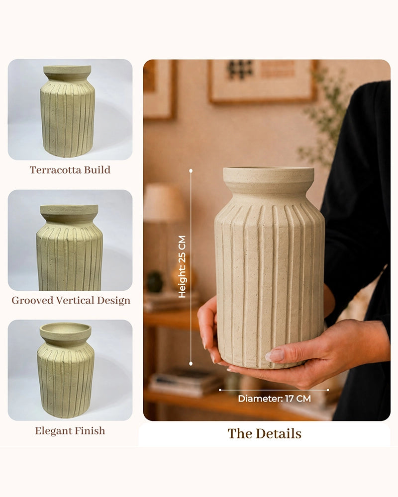 Premium Terracotta Flower Vase with Textured Finish for Home Decoration