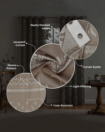 Jacquard Door Curtain with Eyelets (Beige, 7 ft)