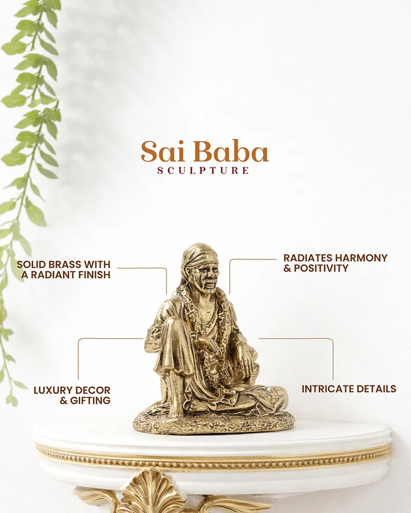 Elegant Sai Baba Idol Brass Figurine for Pooja Needs and Altars