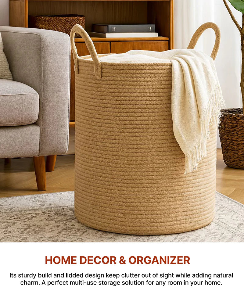 Jute Laundry Basket for Clothes, Jute Storage and Toy Storage Basket for Home