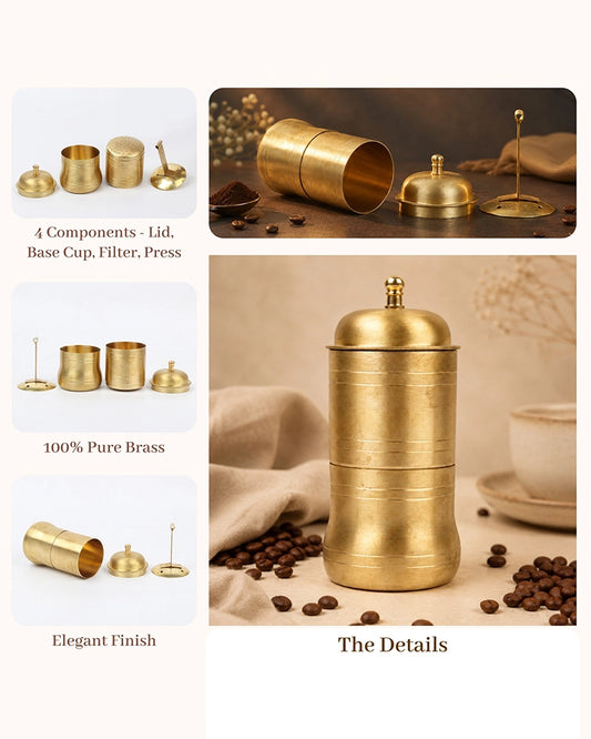 100 % Brass South Indian Reusable Drip Coffee Maker, 2-4 cups
