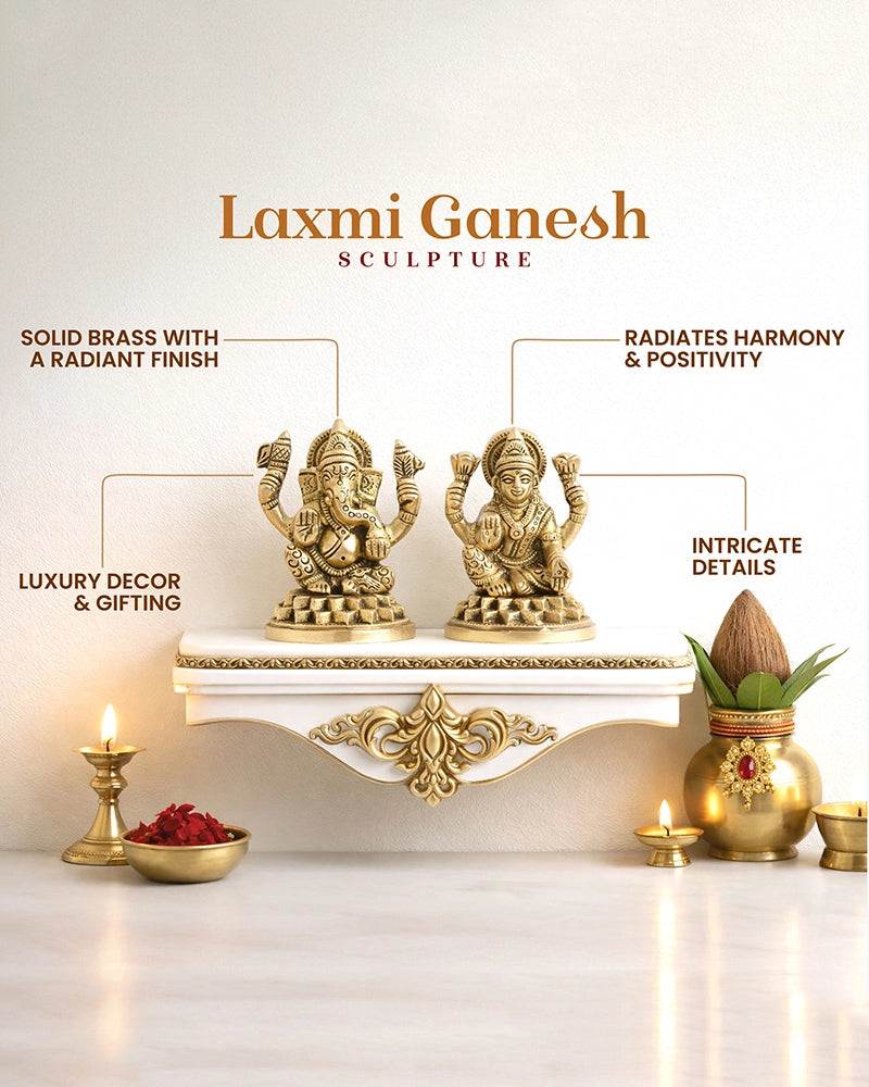 Lakshmi Ji & Ganesha Brass God Idol Set for Pooja, Home Decoration & Auspicious Showpiece