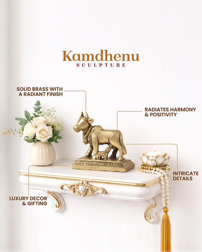 Brass Kamdhenu Idol for Home Temple, Spiritual Decor, and Showpiece