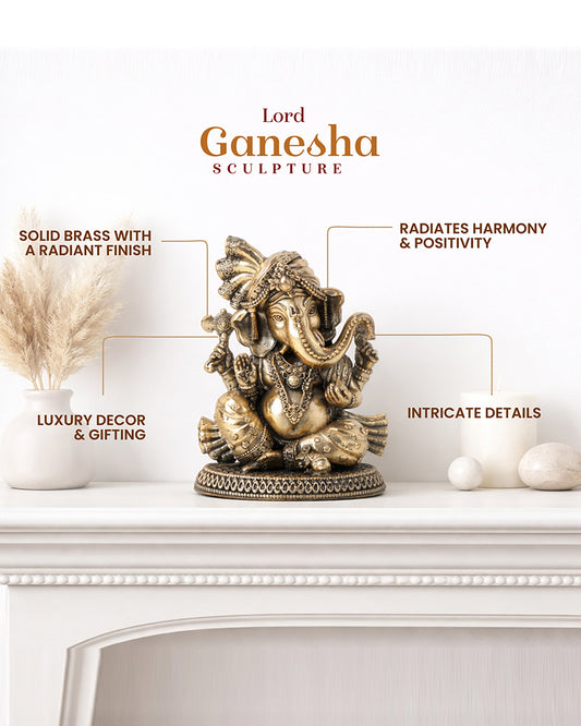 Auspicious Ganesh Ji Brass Idol for Festivals and Devotional Corners