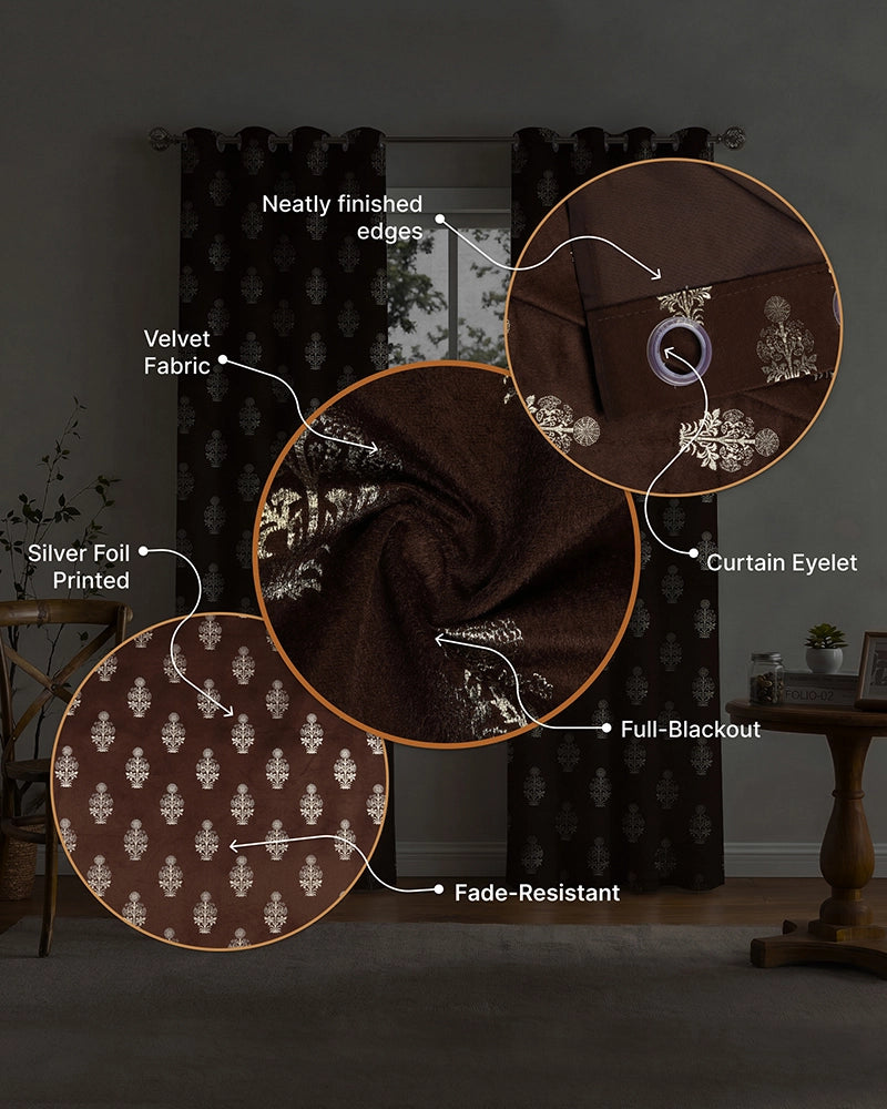 Decorative Velvet Door Curtain (Brown, 7 ft)