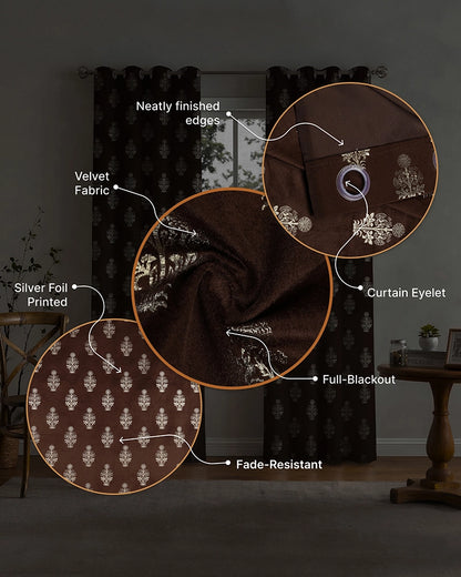 Decorative Velvet Door Curtain (Brown, 7 ft)