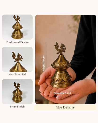 100% Pure Brass Peacock Dhoop Dani For Aarti and Puja
