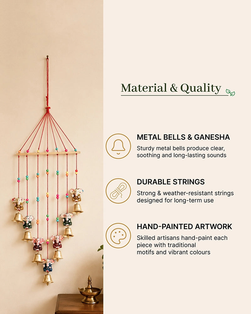 Handmade Ganesha Wind Chime with Bell for Home Decor