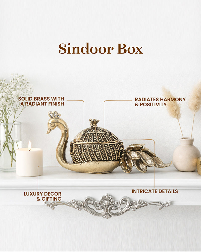 Handcrafted Peacock-Shaped Brass Sindoor Dani for Daily Worship