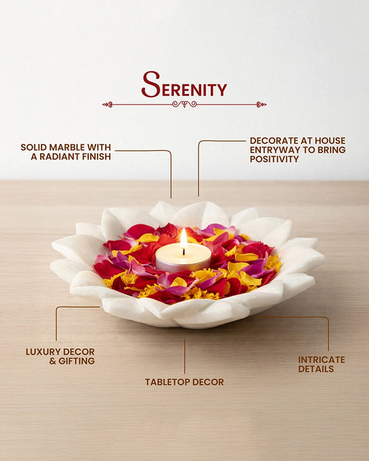 Premium Marble Urli Bowl for Home Decoration, Meditation, and Pooja Needs