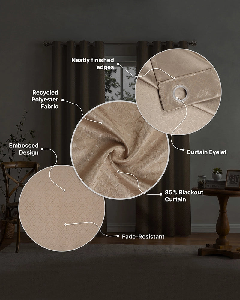 Textured Polyester Eyelet Curtain for Doors (Beige, 7 ft)