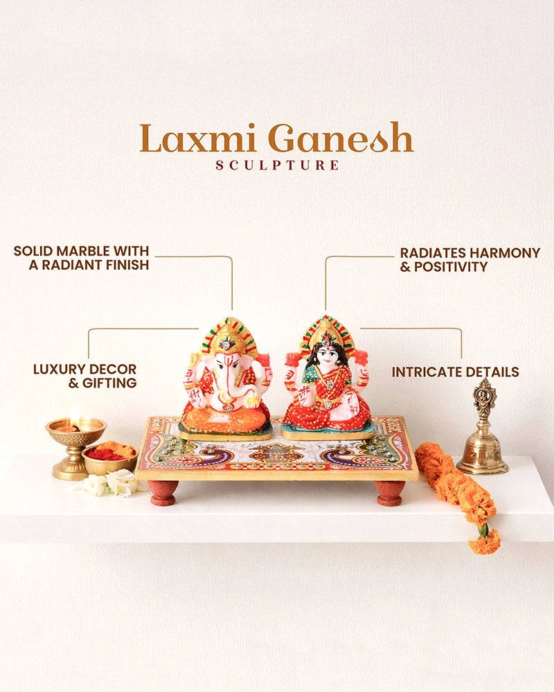Handcrafted Marble Laxmi Ganesh Idol for Festivals and Home Mandir