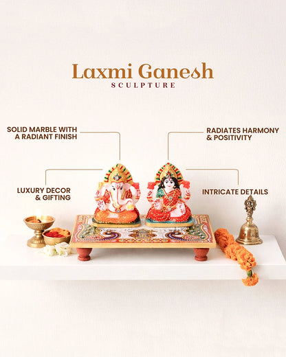 Handcrafted Marble Laxmi Ganesh Idol for Festivals and Home Mandir