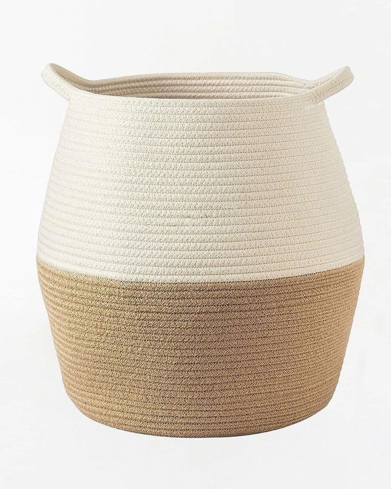 Handwoven Jute Cotton Laundry Storage Basket for Stylish and Eco-Friendly Home Organization