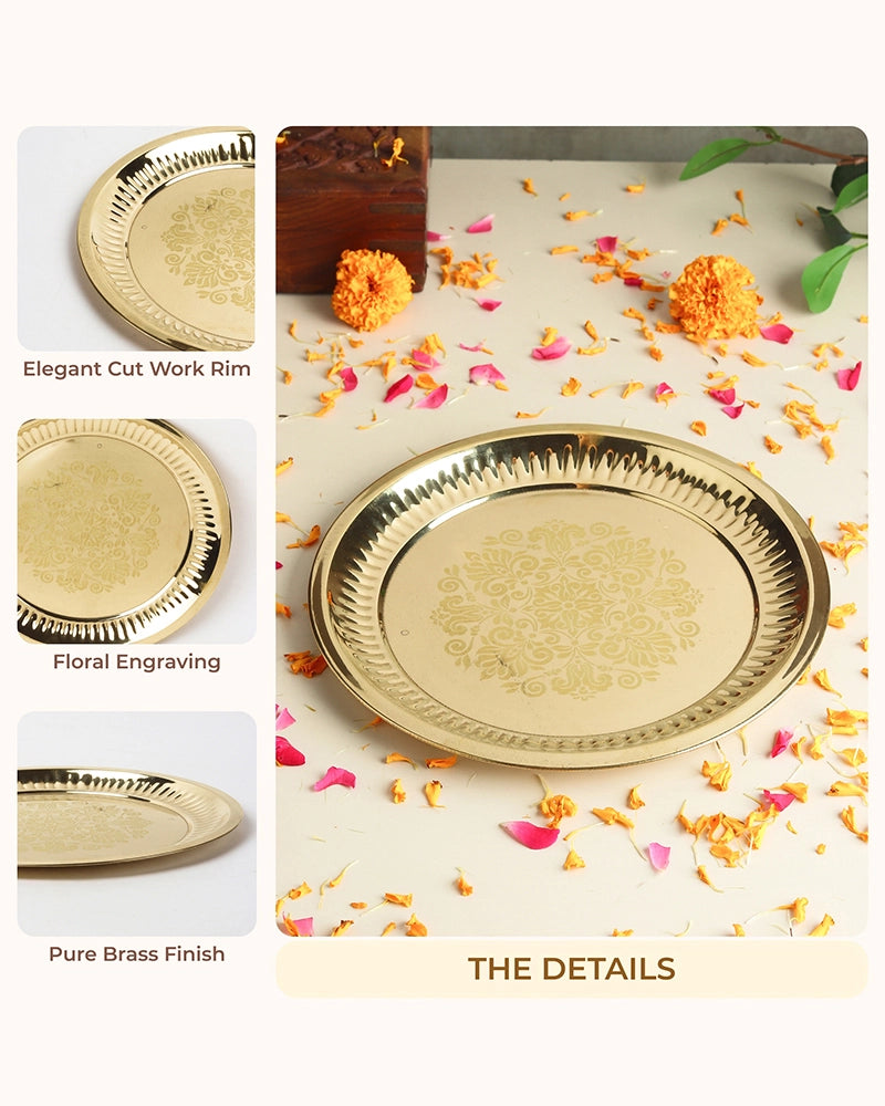 Engraved Brass Pooja Thali (Gold)