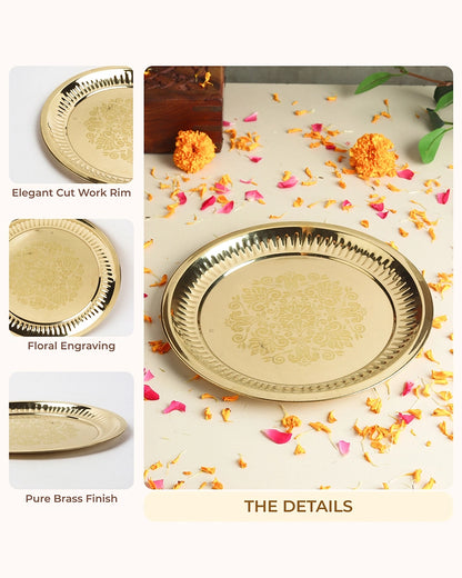 Engraved Brass Pooja Thali (Gold)