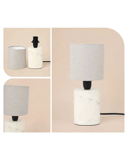 Marble Table Lamp with Linen Shade Warm Ambient Light