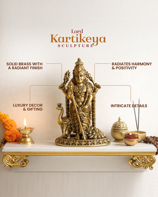 Traditional Pure Brass Kartikeya Idol for Daily Worship and Rituals