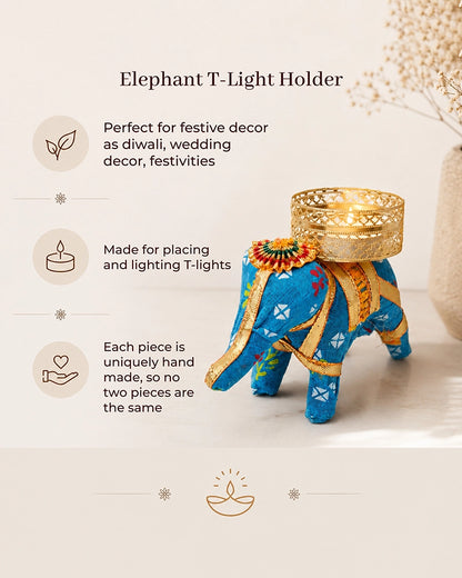 Rajasthani Elephant Tealight Holder for Living Room, Set of 5