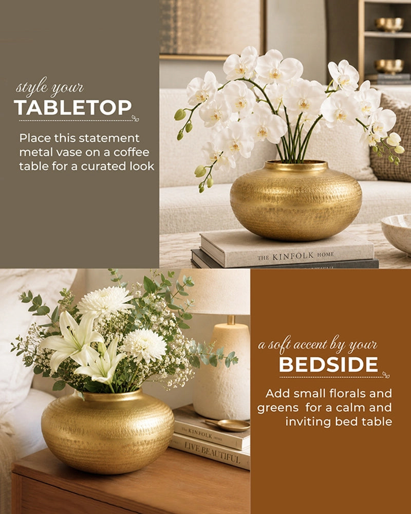 Glossy Metallic Iron Vase for Living Room Tabletop and Home Decor