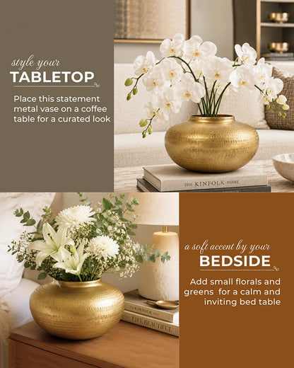 Glossy Metallic Iron Vase for Living Room Tabletop and Home Decor