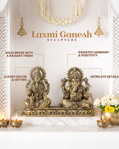 Traditional Brass Laxmi Ganesh Idol for Devotional Rituals and Home Decoration