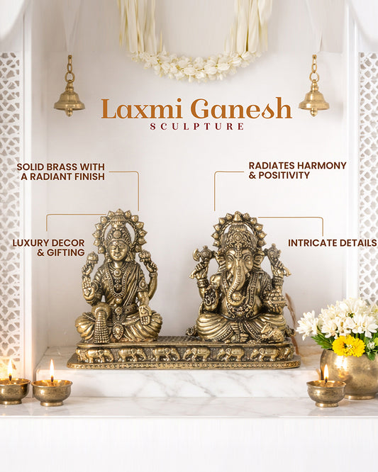 Traditional Brass Laxmi Ganesh Idol for Devotional Rituals and Home Decoration