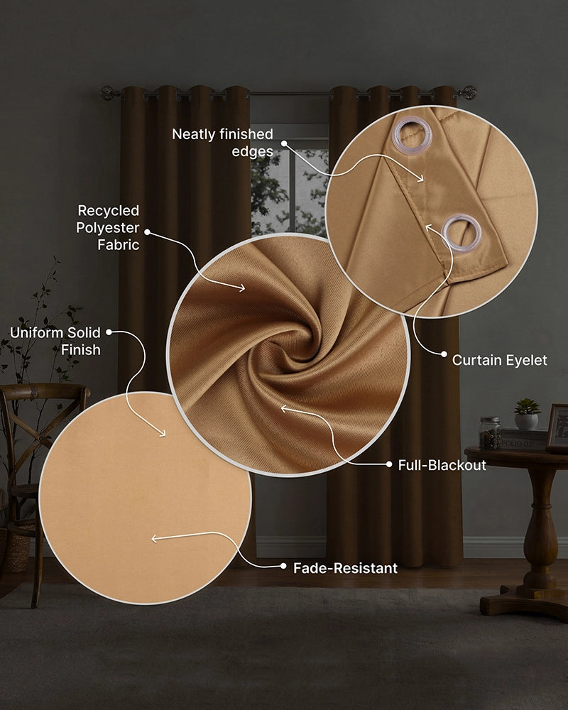 Modern Polyester Door Curtain in Eyelet Style (Brown, 7 ft)