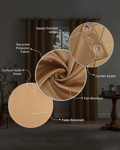 Modern Polyester Door Curtain in Eyelet Style (Brown, 7 ft)