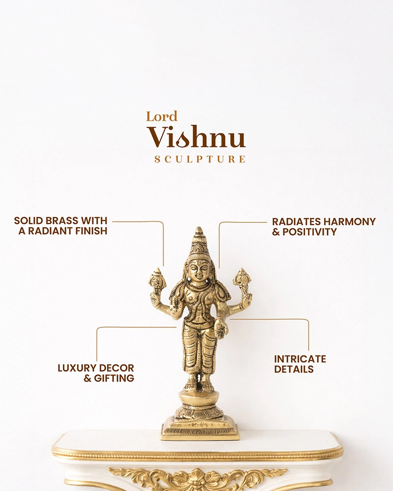 Brass Lord Vishnu Ji Murti for Home Temple and Pooja Room