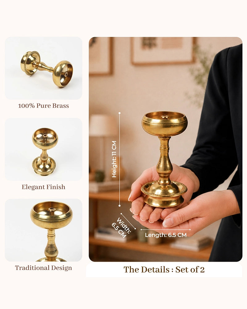100 % Pure Brass Udupi Nanda Deepam Set for Pooja & Temple Décor