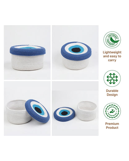 Cotton Rope Round Evil Eye Storage Basket for Home Decor & Gifting