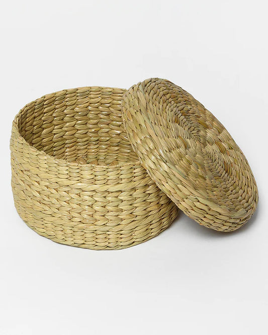 Natural Seagrass Lid Box for Small Wardrobe & Household Items