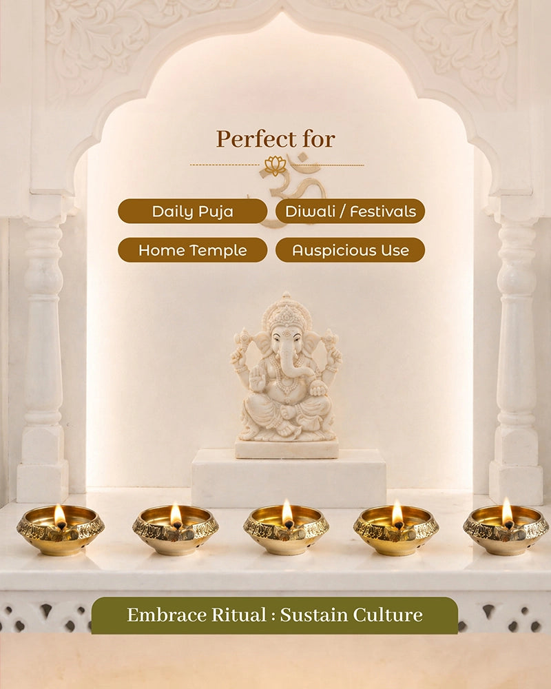 100% Pure Brass Diya for Pooja Diwali Festival Home Décor, Set of 5