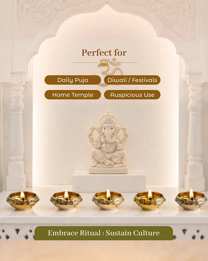 100% Pure Brass Diya for Pooja Diwali Festival Home Décor, Set of 5