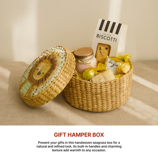 Storage Box with Lid | Round Gift Box | Seagrass Organiser Boxes